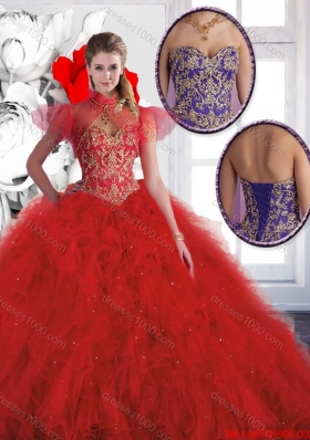 Luxurious Red Sweetheart Quinceanera Gowns with Beading for 2016 Spring