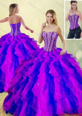 Classical Beading and Ruffles Multi Color Detachable Quinceanera Dresses
