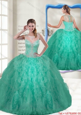 Fashionable Scoop Turquoise Quinceanera Gowns with Zipper Up for 2016 Spring