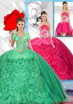 Beaded and Ruffles Inexpensive Detachable Quinceanera Dresses
