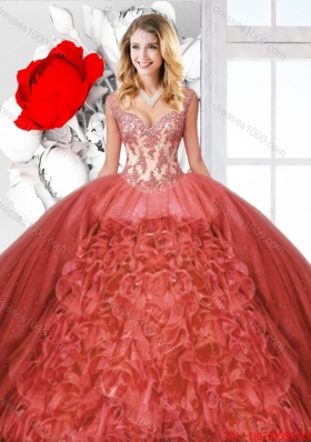Beautiful Ruffles Rust Red Quinceanera Dresses with Straps for 2016 Spring