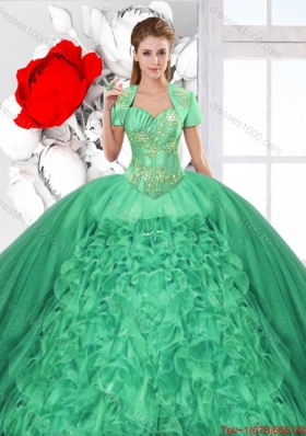 Fashionable Ruffles and Beaded Quinceanera Dresses in Green for 2016 Spring