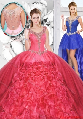 Popular Beaded and Ruffles Detachable Sweet 16 Dresses for 2016