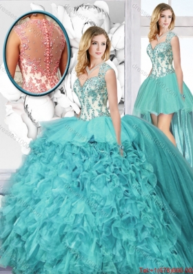 Popular Straps Detachable Quinceanera Dresses with Appliques and Ruffles