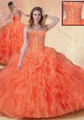 Elegant Ball Gown Orange Red Sweet 16 Dresses with Ruffles