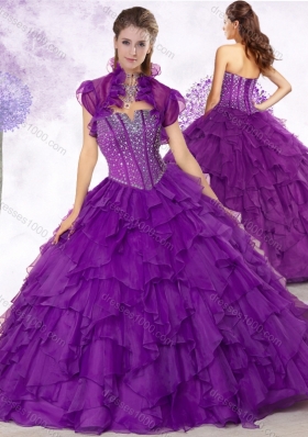 Latest Ball Gown Purple Quinceanera Gowns with Beading and Ruffles