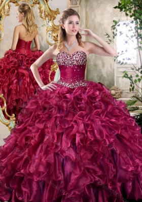 New Style Burgundy Quinceanera Gowns with Beading and Ruffles