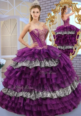 Pretty Sweetheart Ball Gown Sweet 16 Dresses with Ruffled Layers and Zebra