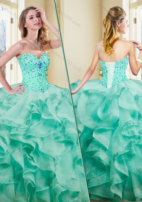 Lovely Ball Gown Appliques and Ruffles Turquoise Sweet 16 Dresses