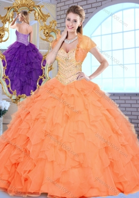 Beautiful Sweetheart Beading and Ruffles Sweet 16 Dresses in Orange
