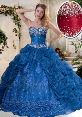 Luxurious Brush Train Quinceanera Dresses with Pick Ups and Embroidery