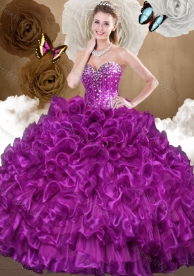 Beautiful 2016 Purple Sweet 16 Gowns with Beading and Ruffles