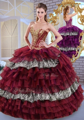 Fashionable Sweetheart Ball Gown Ruffled Layers and Zebra Sweet 16 Dresses