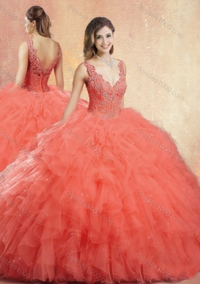 New Arrivals V Neck Sweet 16 Dresses with Ruffles and Appliques