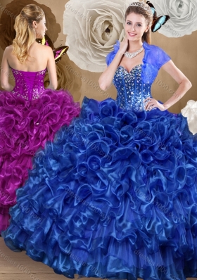 Pretty Royal Blue Quinceanera Gowns with Beading and Ruffles