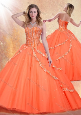 Romantic Sweetheart Brush Train Quinceanera Gowns with Beading