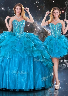 2016 New Arrivals Detachable Sweetheart Quinceanera Gowns with Beading in Blue