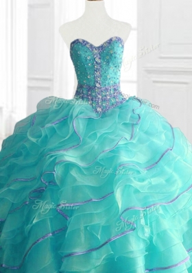 Modern Aqua Blue Sweet 16 Dresses with Beading and Ruffles
