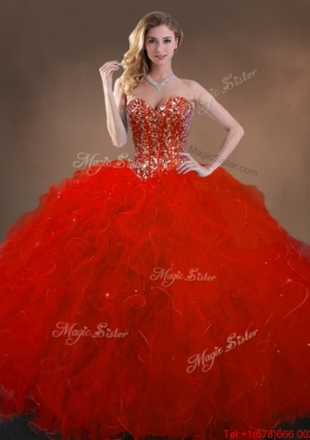 2016 Ball Gown Beaded and Ruffles Quinceanera Gowns in Red