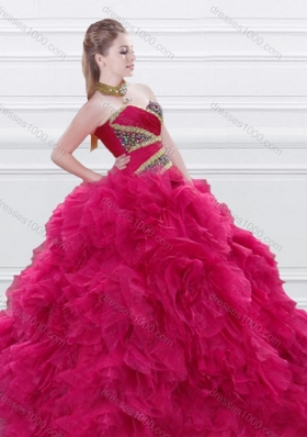 2016 Clearance Beaded and Ruffled Red Quinceanera Dress in Tulle