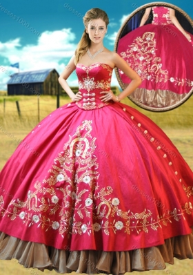 2016 Designer Taffetae Red Quinceanera Gown with Appliques and Beading