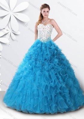 Clearance Princess Teal Sweet 16 Dress with Beading and Ruffles