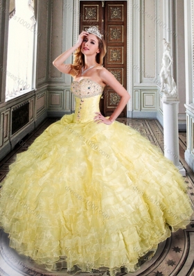 Clearance Sweetheart Yellow Sweet 16 Dress with Beading and Ruffles