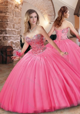 Designer Beaded Bodice Really Puffy Quinceanera Dress in Hot Pink