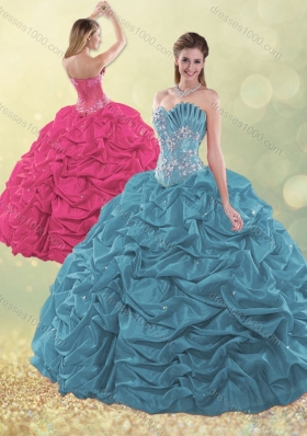 Latest Taffeta Teal Quinceanera Dress with Beading and Bubbles