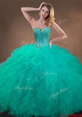 New Arrivals Beaded and Ruffles Quinceanera Gowns in Turquoise