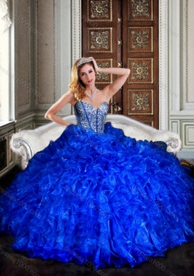 Visible Boning Royal Blue Quinceanera Dresses with Beading and Ruffl