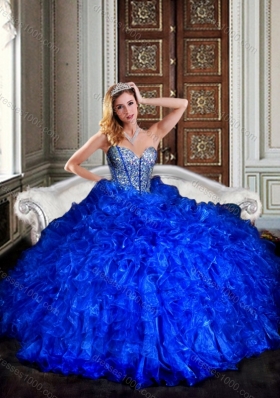 Visible Boning Royal Blue Quinceanera Dresses with Beading and Ruffl