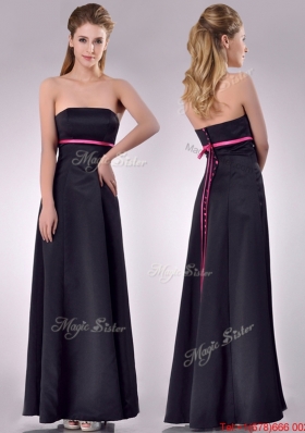 Classical Black Ankle Length Dama Dress with Hot Pink Belt