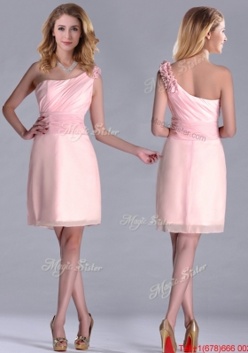 Exquisite One Shoulder Side Zipper Dama Dress in Baby Pink