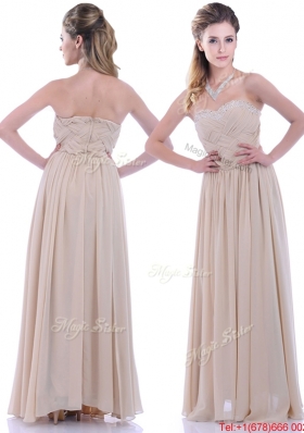 Fashionable Empire Champagne Chiffon Dama Dress with Beading and Ruching