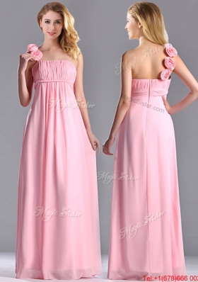 New Style Baby Pink Dama Dress with Handcrafted Flowers Decorated One Shoulder
