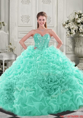 Elegant Visible Boning Organza Apple Green Quinceanera Dress with Chapel Train