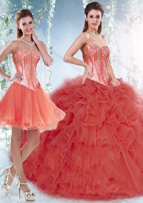 Beautifu Coral Red Detachable New Style Quinceanera Dresses with Beading and Ruffles