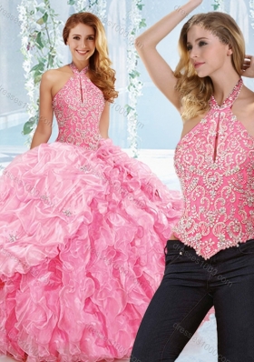 Cut Out Bust Beaded Bodice Detachable Quinceanera Dress with Halter Top