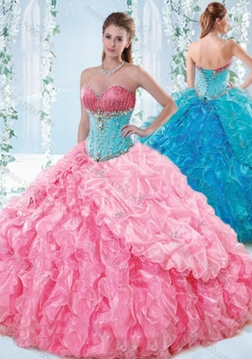 Exquisite Rose Pink Detachable Quinceanera Gown with Beading and Ruffles