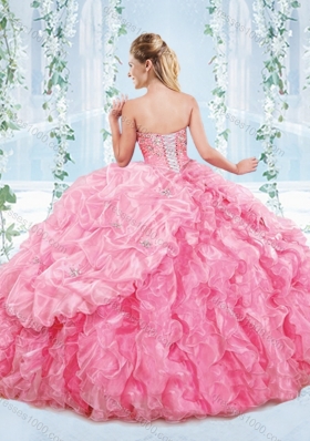 Latest Really Puffy Organza Lace Up Detachable Quinceanera Dress in Blue