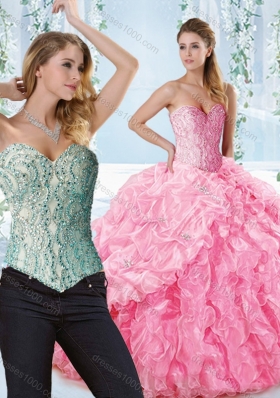Lovely Rose Pink Detachable Quinceanera Dress with Beaded Bodice and Ruffles