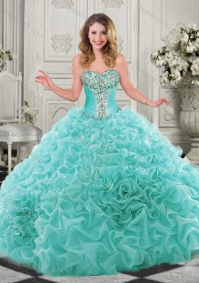 Modern Beaded and Ruffled Chapel Train Quinceanera Dress in Organza