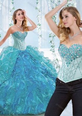 Popular Big Puffy Blue Detachable Sweet 16 Dress with Ruffles and Beading