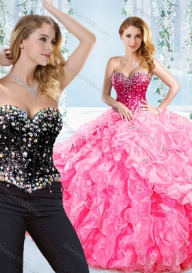 Puffy Skirt Visible Boning Beaded Detachable Quinceanera Gown in Rose