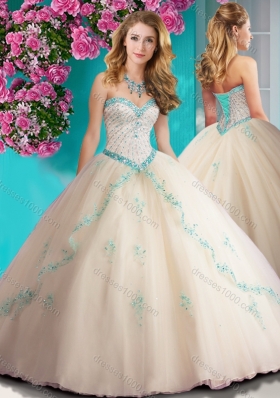 Elegant Beaded and Applique Tulle Quinceanera Dress in Champagne