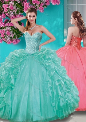 Fashionable Beaded and Ruffled Taffeta Quinceanera Dress in Really Puffy