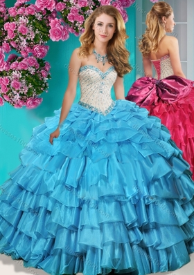 Lovely Beaded and Ruffled Layers Quinceanera Dress with Brush Train