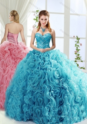 Artistic Rolling Flowers Brush Train Detachable Quinceanera Gowns with Beading