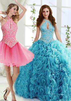 Cut Out Bust Beaded Detachable Quinceanera Gowns in Baby Blue